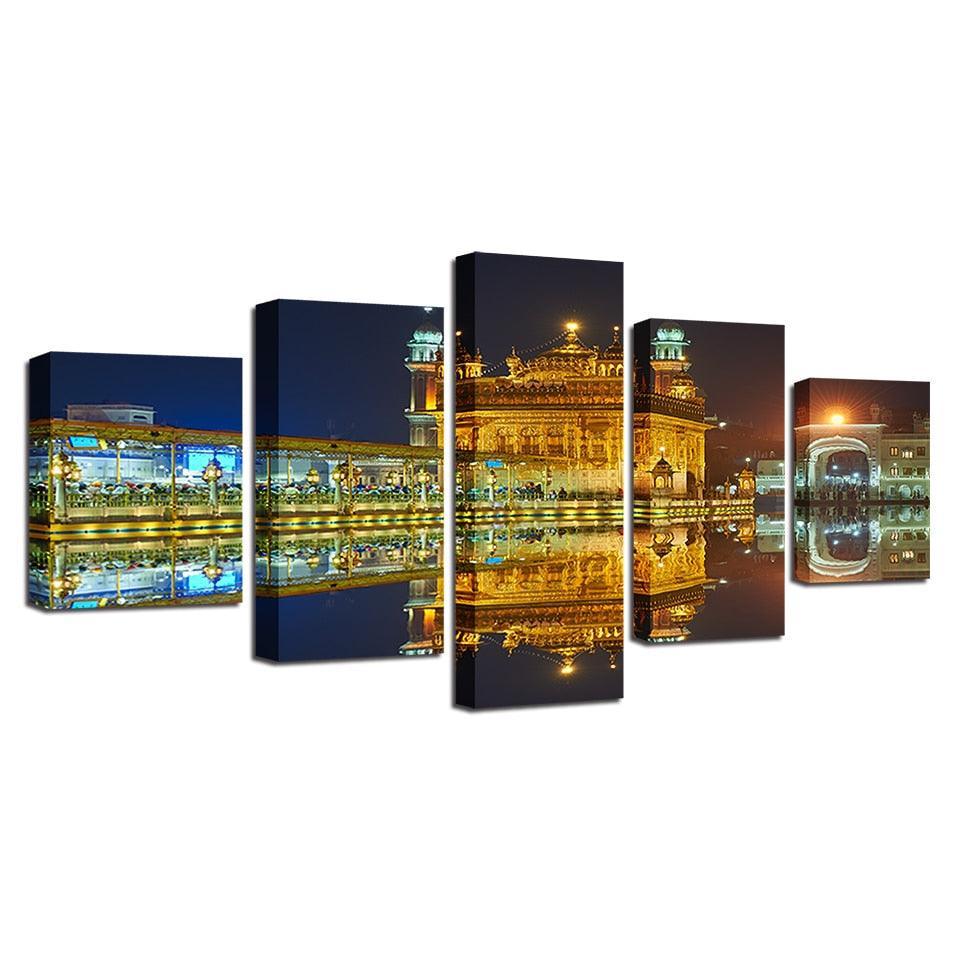 Golden Temple 5 Piece HD Multi Panel Canvas Wall Art Frame-Original Frame