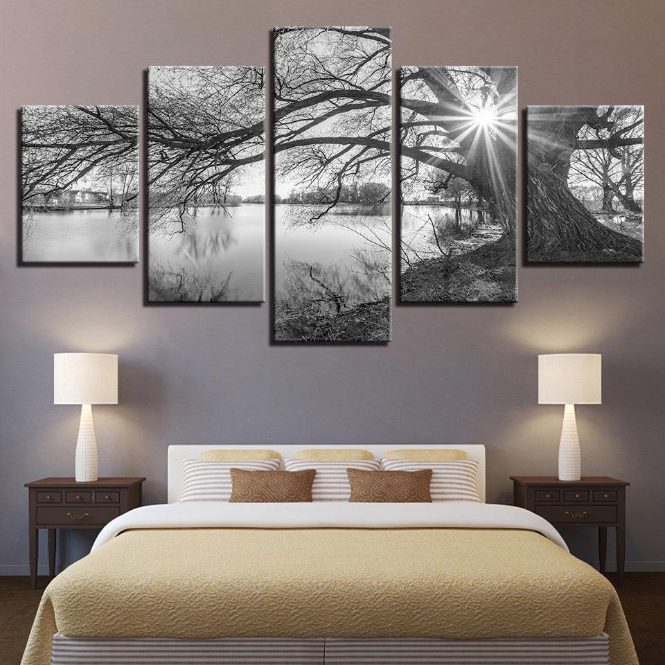 Monochrome Dawn Multi-Panel Canvas Art-Original Frame