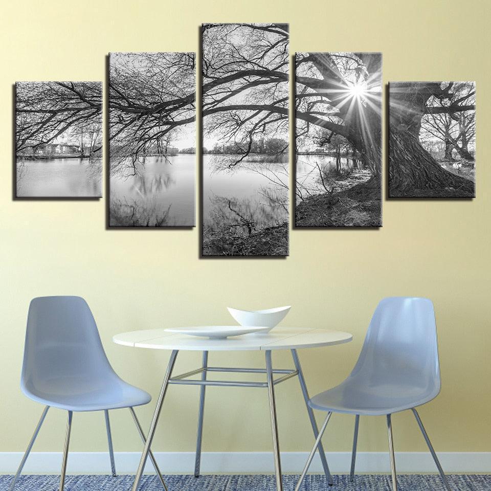 Monochrome Dawn Multi-Panel Canvas Art-Original Frame