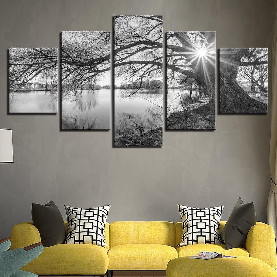 Monochrome Dawn Multi-Panel Canvas Art-Original Frame