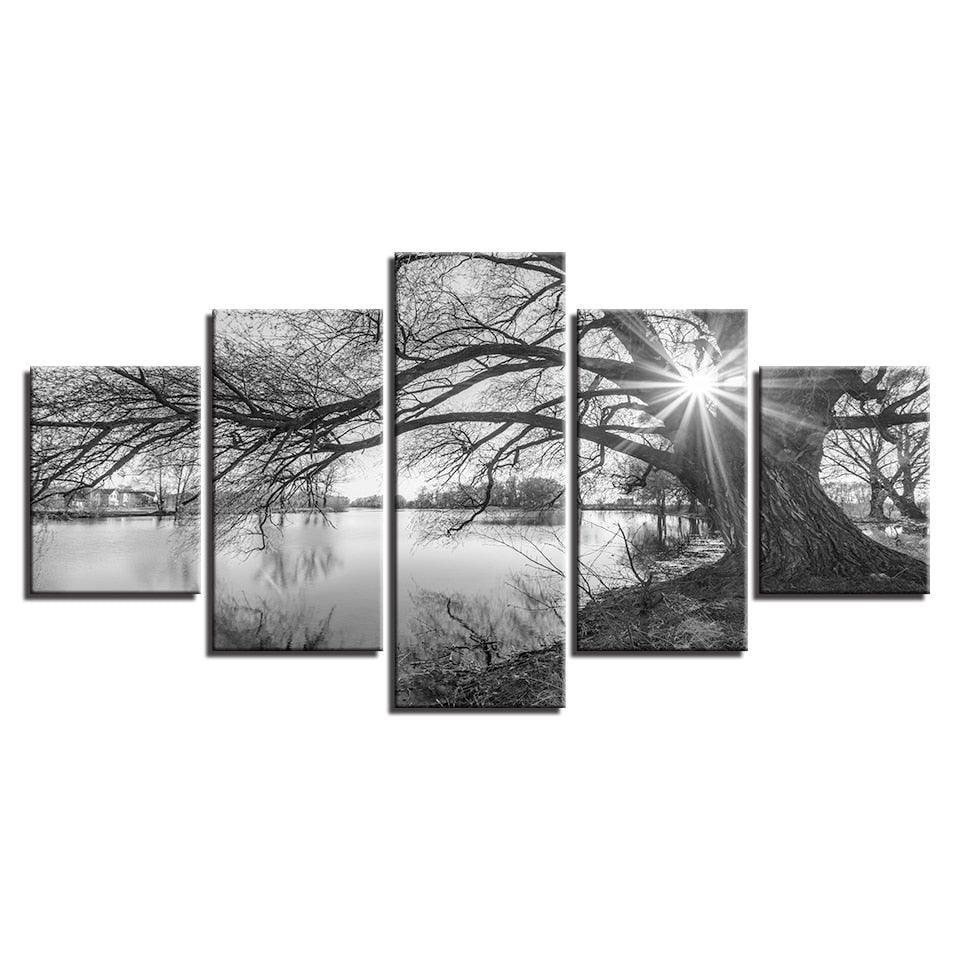 Monochrome Dawn Multi-Panel Canvas Art-Original Frame