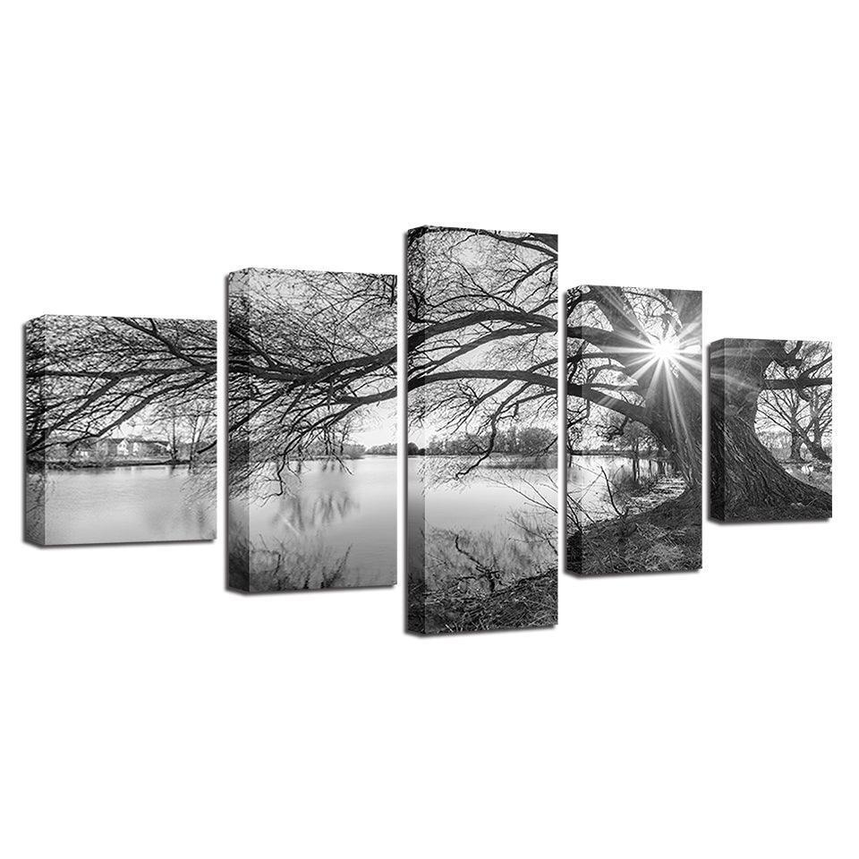 Monochrome Dawn Multi-Panel Canvas Art-Original Frame
