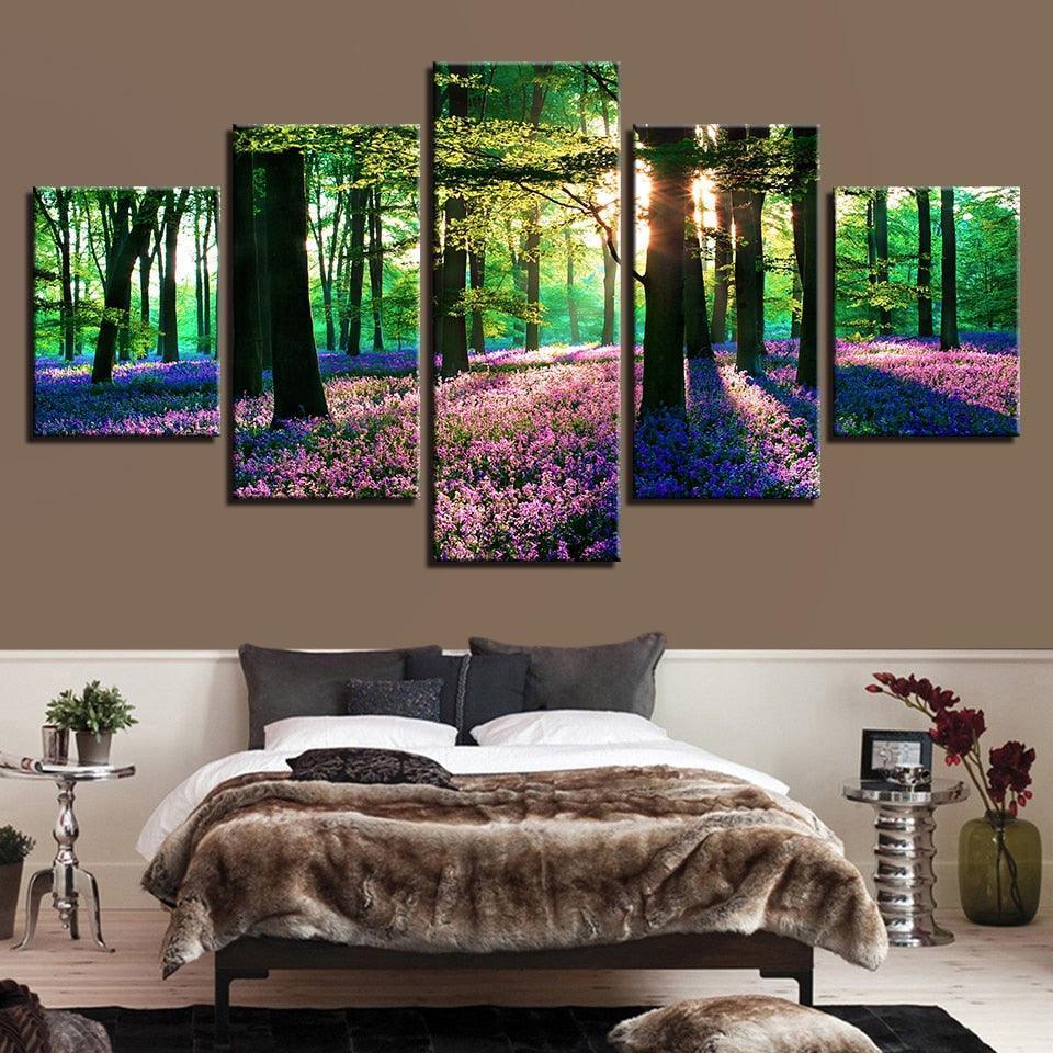 Lavender Field 5 Piece Multi Panel Canvas Wall Art Frame-Original Frame