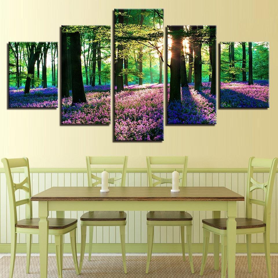 Lavender Field 5 Piece Multi Panel Canvas Wall Art Frame-Original Frame
