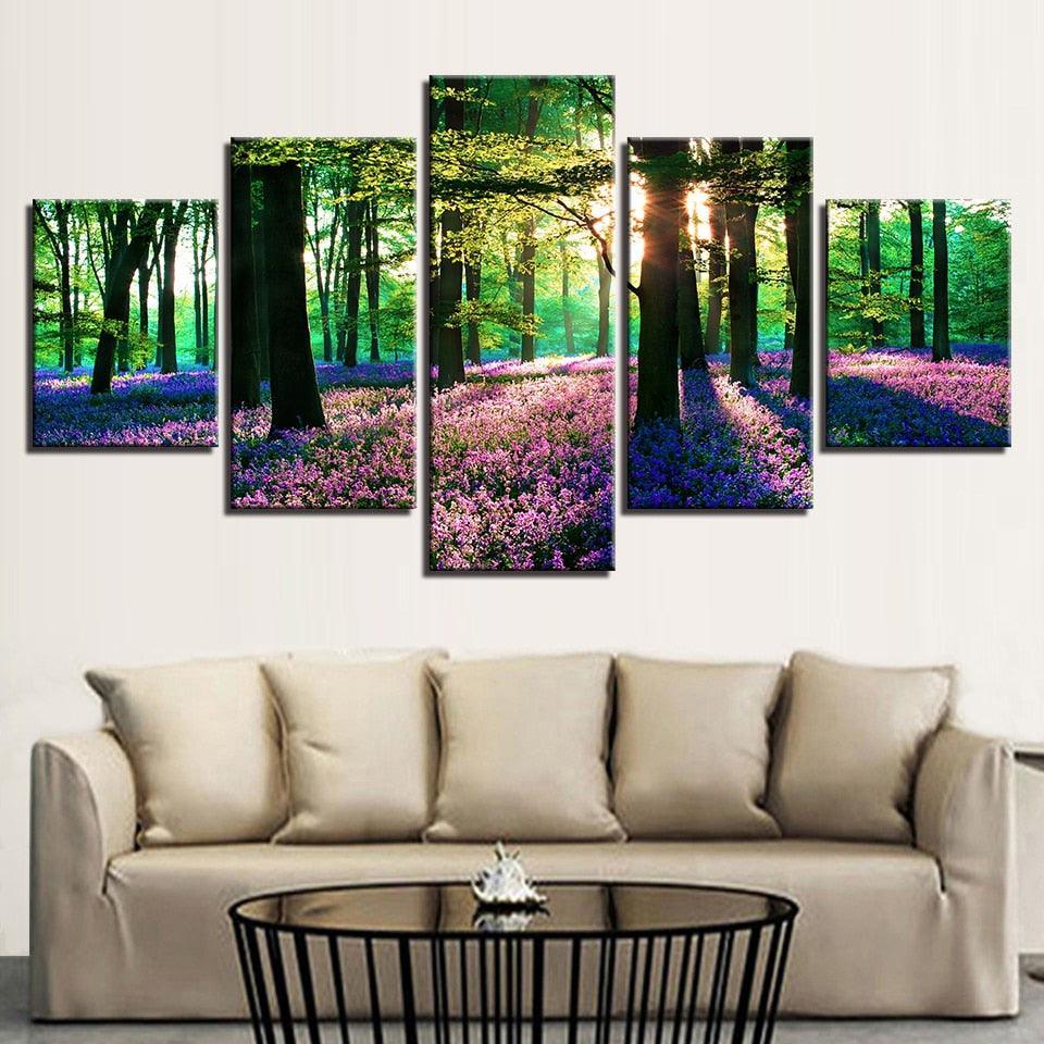 Lavender Field 5 Piece Multi Panel Canvas Wall Art Frame-Original Frame