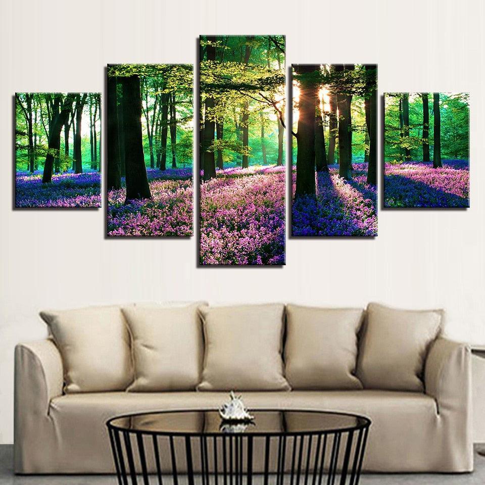 Lavender Field 5 Piece Multi Panel Canvas Wall Art Frame-Original Frame