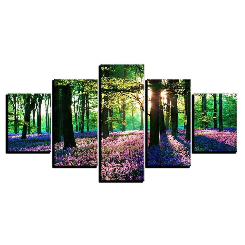 Lavender Field 5 Piece Multi Panel Canvas Wall Art Frame-Original Frame