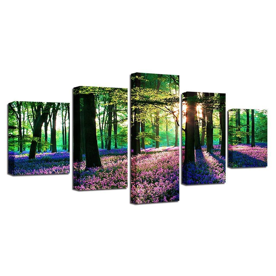 Lavender Field 5 Piece Multi Panel Canvas Wall Art Frame-Original Frame