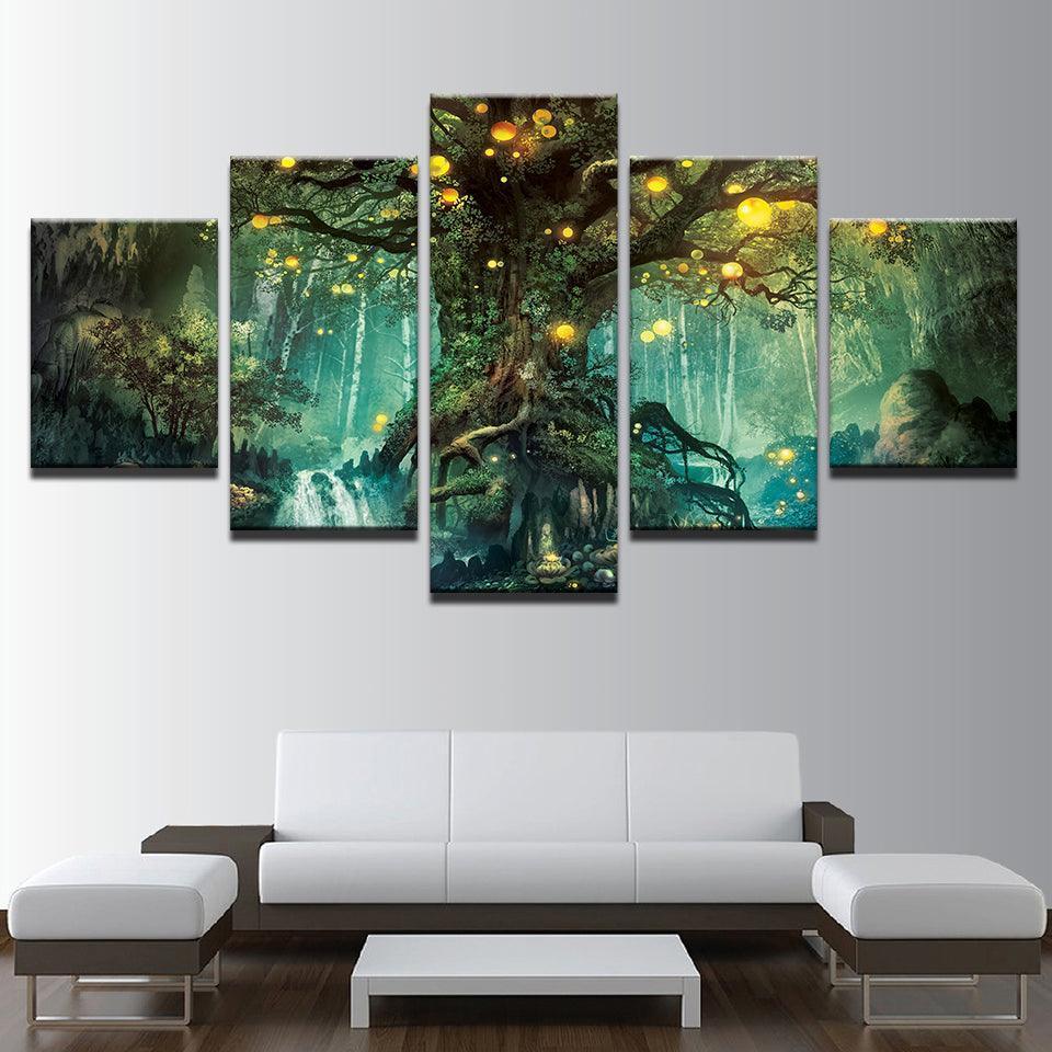 Enchanted Tree 5 Piece HD Multi Panel Canvas Wall Art Frame-Original Frame