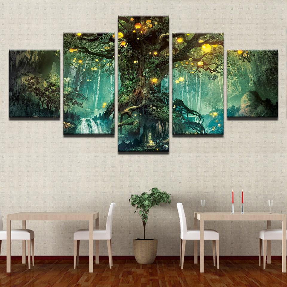 Enchanted Tree 5 Piece HD Multi Panel Canvas Wall Art Frame-Original Frame