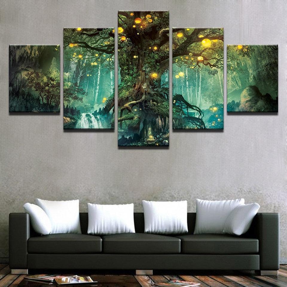 Enchanted Tree 5 Piece HD Multi Panel Canvas Wall Art Frame-Original Frame