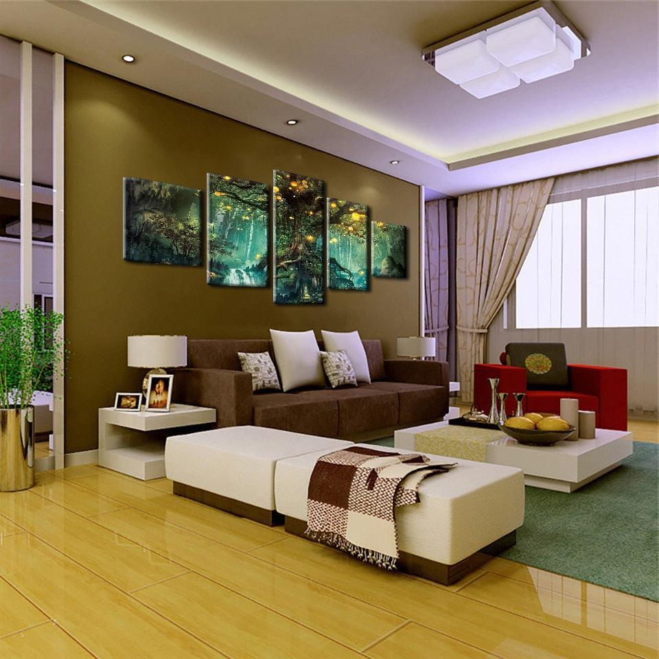 Enchanted Tree 5 Piece HD Multi Panel Canvas Wall Art Frame-Original Frame