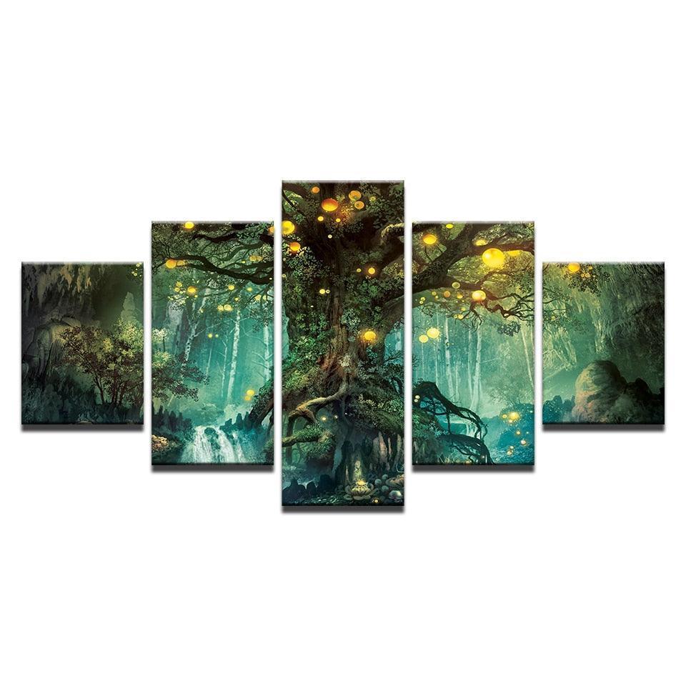 Enchanted Tree 5 Piece HD Multi Panel Canvas Wall Art Frame-Original Frame