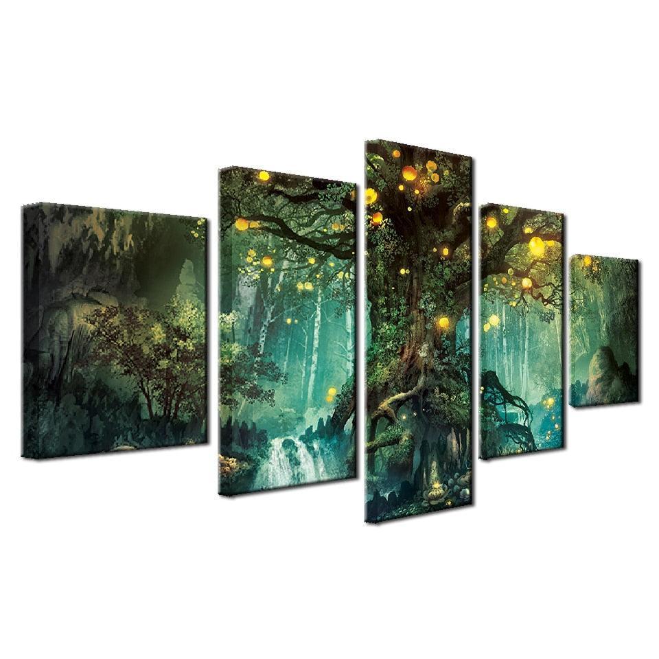 Enchanted Tree 5 Piece HD Multi Panel Canvas Wall Art Frame-Original Frame