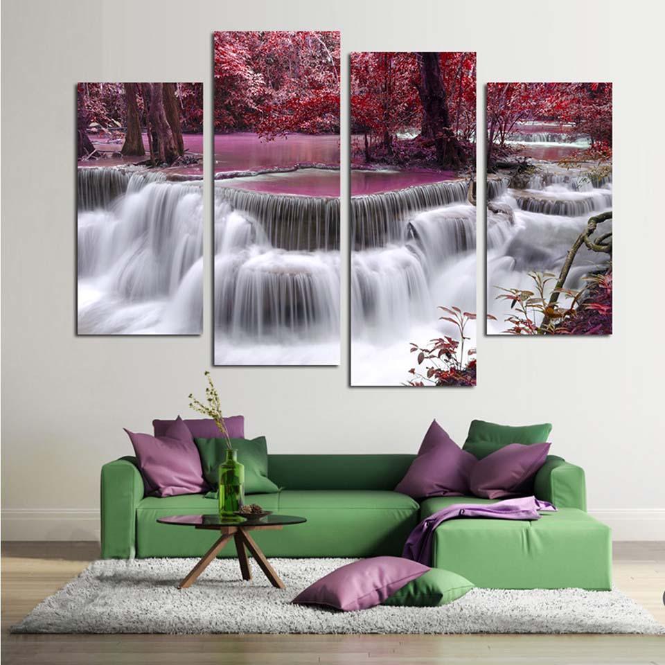 Mangrove And Waterfall 4 Piece HD Multi Panel Canvas Wall Art Frame-Original Frame