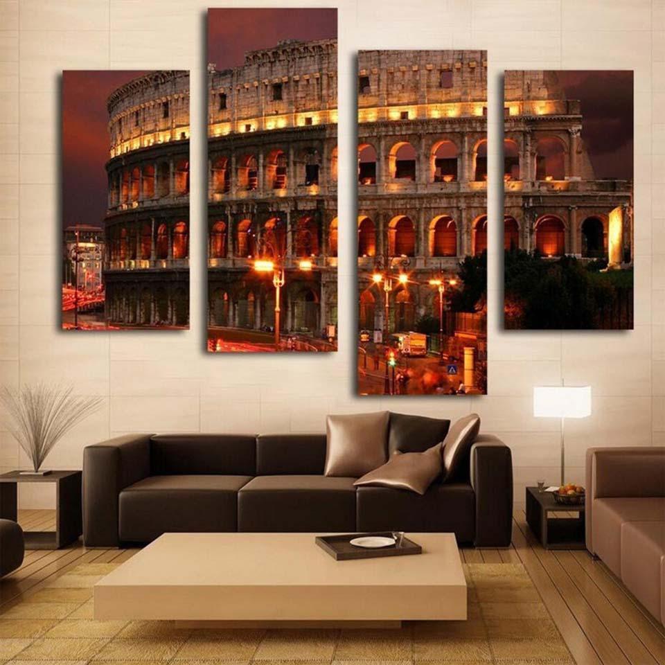 Lit Colosseum Piece HD Multi Panel Canvas Wall Art Frame-Original Frame
