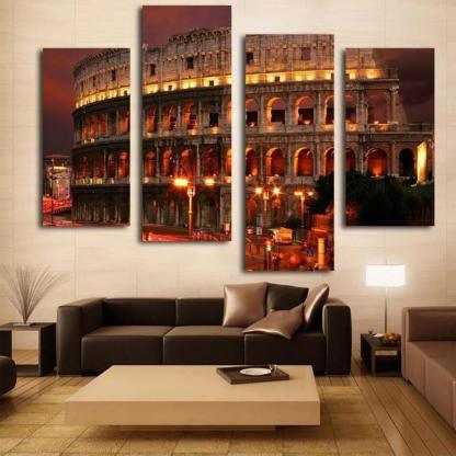 Lit Colosseum Piece HD Multi Panel Canvas Wall Art Frame-Original Frame