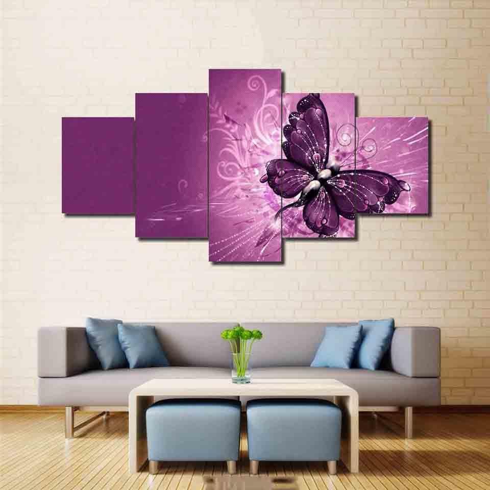 Modern Butterfly 5 Piece HD Multi Panel Canvas Wall Art Frame-Original Frame