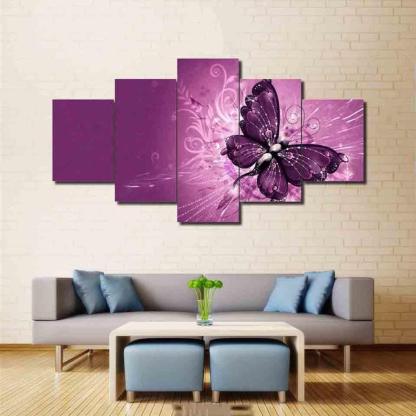 Modern Butterfly 5 Piece HD Multi Panel Canvas Wall Art Frame-Original Frame