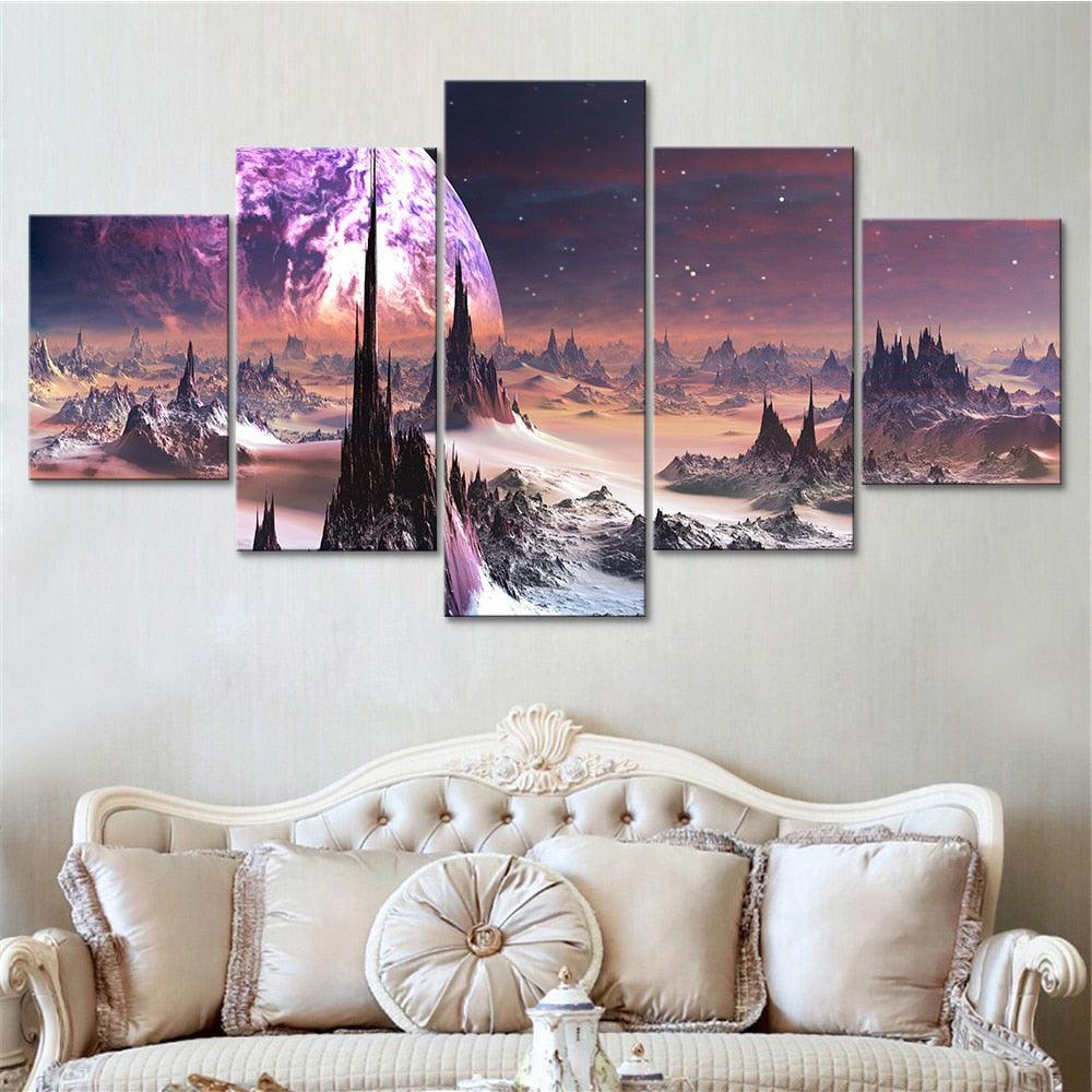 Abstract Moon Space 5 Piece HD Multi Panel Canvas Wall Art Frame-Original Frame