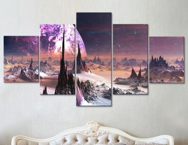 Abstract Moon Space 5 Piece HD Multi Panel Canvas Wall Art Frame-Original Frame