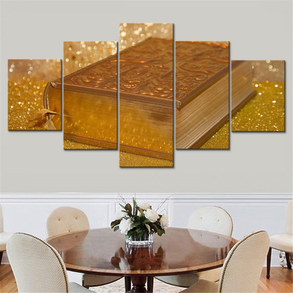 Golden Bible 5 Piece HD Multi Panel Canvas Wall Art Frame-Original Frame