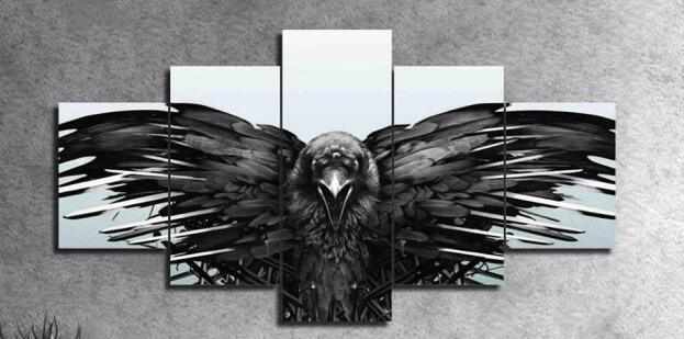 Crow Spreading Its Wings 5 Piece HD Multi Panel Canvas Wall Art Frame-Original Frame