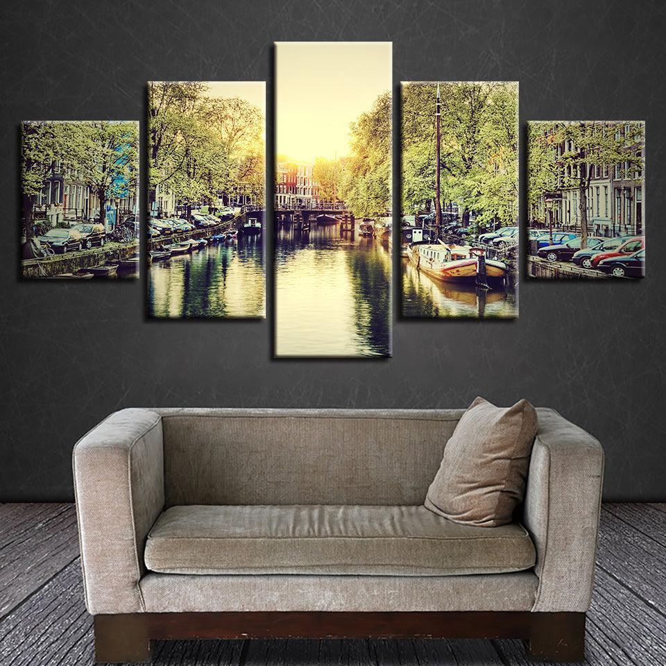 Amsterdam 5 Piece HD Multi Panel Canvas Wall Art Frame-Original Frame