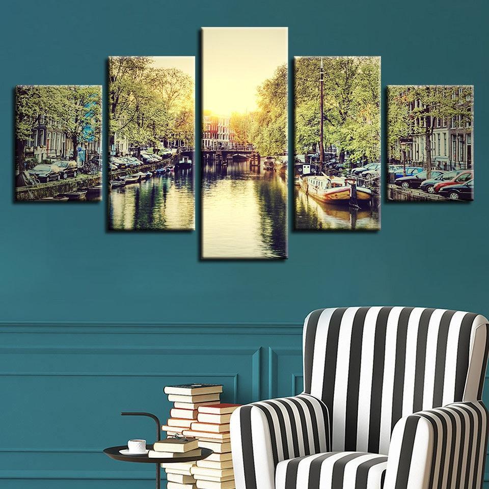 Amsterdam 5 Piece HD Multi Panel Canvas Wall Art Frame-Original Frame