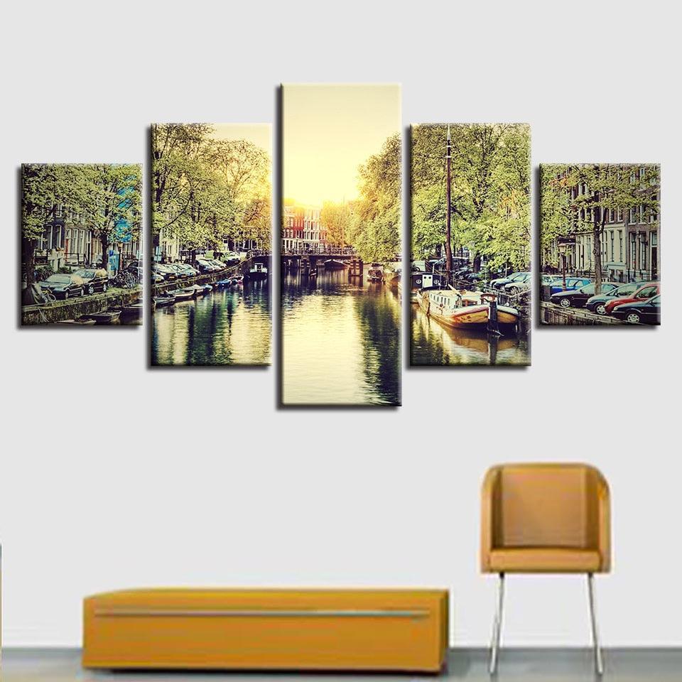 Amsterdam 5 Piece HD Multi Panel Canvas Wall Art Frame-Original Frame