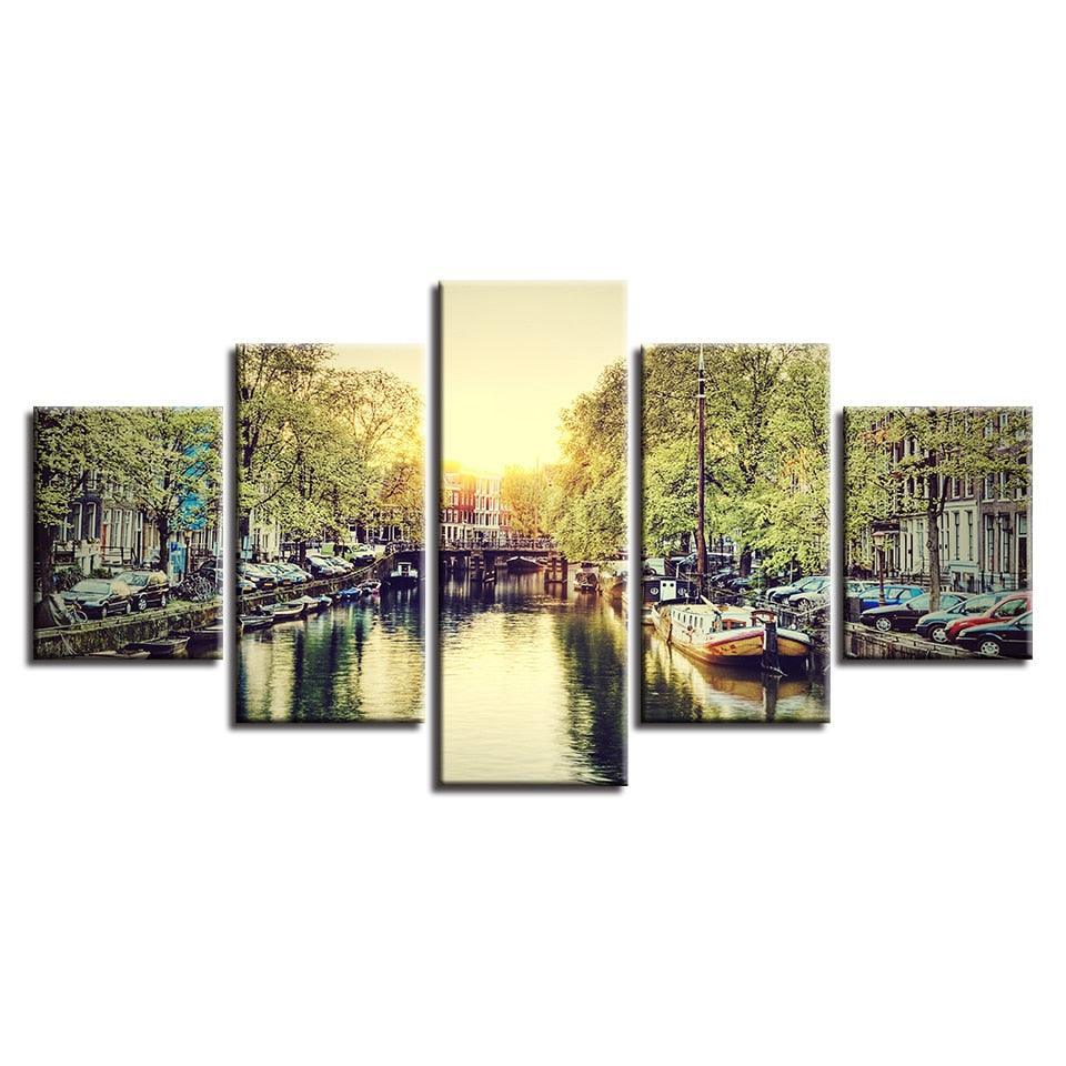 Amsterdam 5 Piece HD Multi Panel Canvas Wall Art Frame-Original Frame