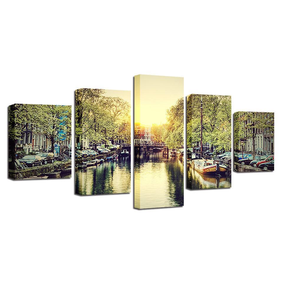 Amsterdam 5 Piece HD Multi Panel Canvas Wall Art Frame-Original Frame