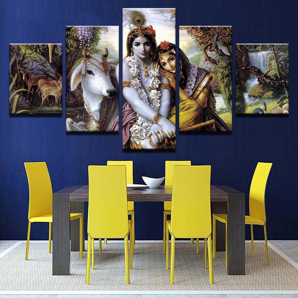 India Krishna Radha 5 Piece HD Multi Panel Canvas Wall Art Frame-Original Frame