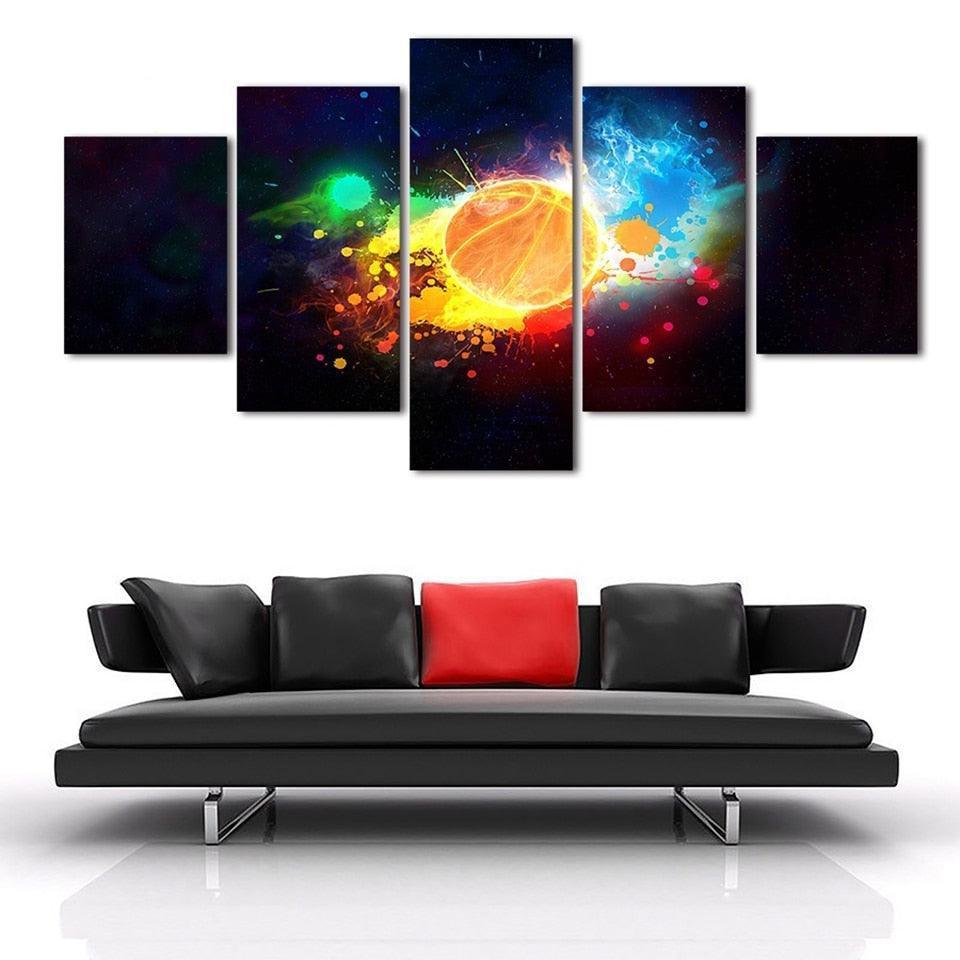 Abstract Basketball 5 Piece HD Multi Panel Canvas Wall Art Frame-Original Frame