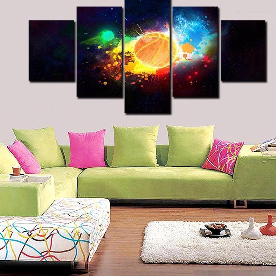 Abstract Basketball 5 Piece HD Multi Panel Canvas Wall Art Frame-Original Frame