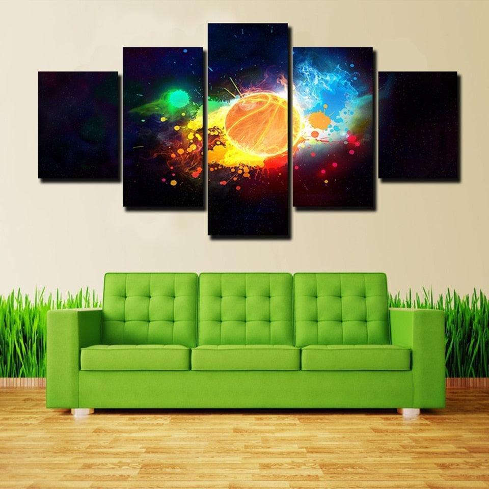 Abstract Basketball 5 Piece HD Multi Panel Canvas Wall Art Frame-Original Frame