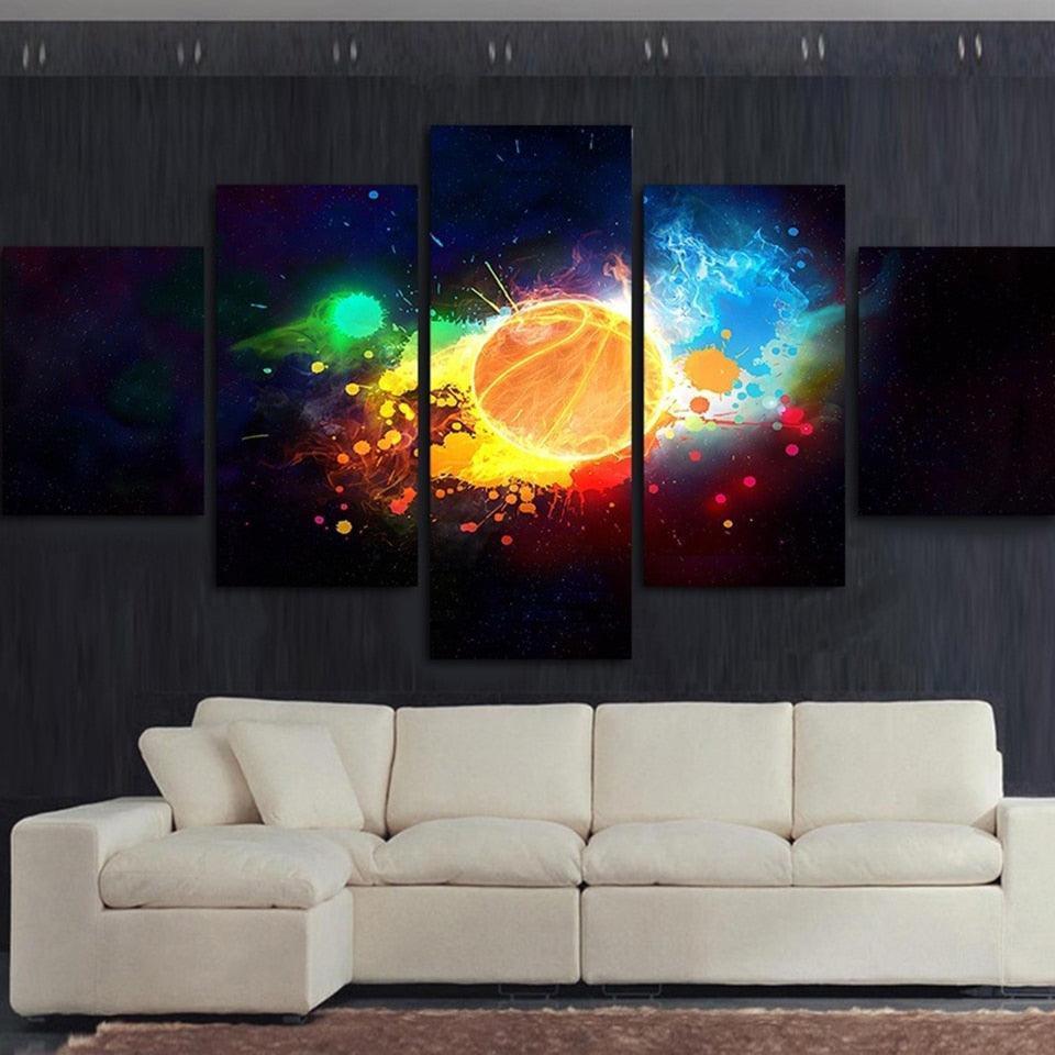 Abstract Basketball 5 Piece HD Multi Panel Canvas Wall Art Frame-Original Frame