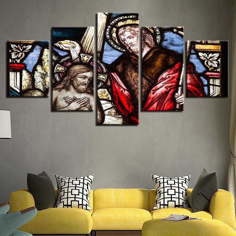Christ The Savior 5 Piece HD Multi Panel Canvas Wall Art Frame-Original Frame