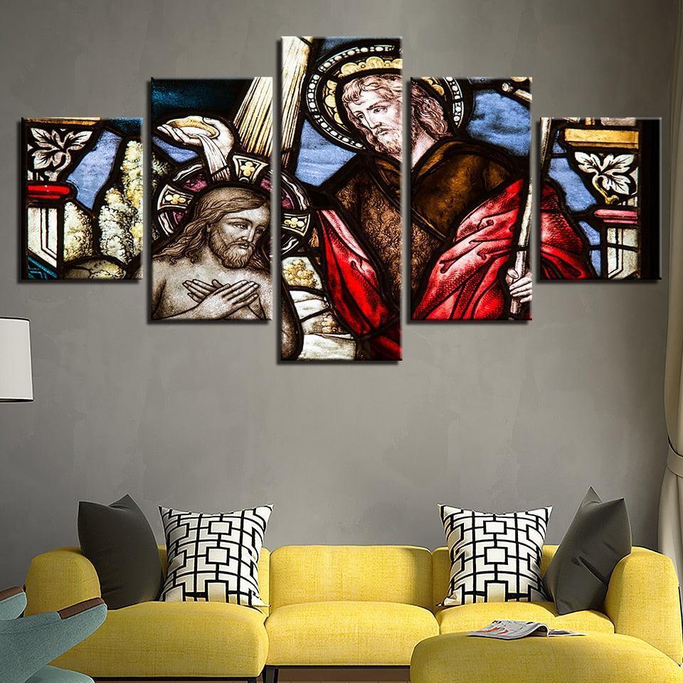 Christ The Savior 5 Piece HD Multi Panel Canvas Wall Art Frame-Original Frame