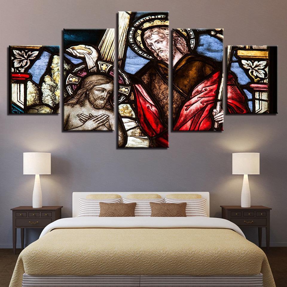 Christ The Savior 5 Piece HD Multi Panel Canvas Wall Art Frame-Original Frame