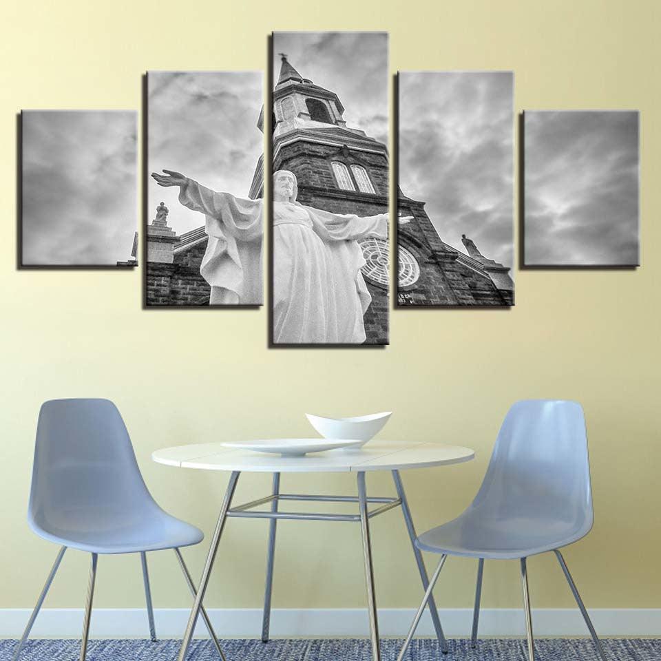 Christ Jesus Church 5 Piece HD Multi Panel Canvas Wall Art Frame-Original Frame