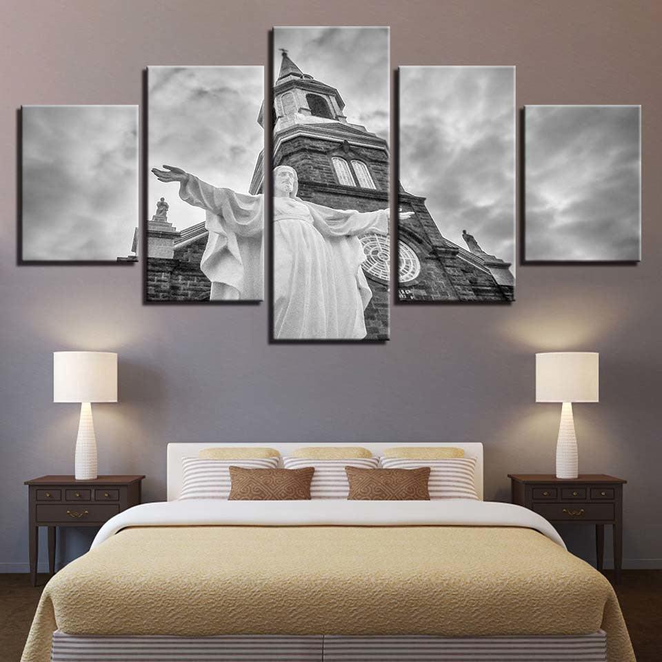 Christ Jesus Church 5 Piece HD Multi Panel Canvas Wall Art Frame-Original Frame