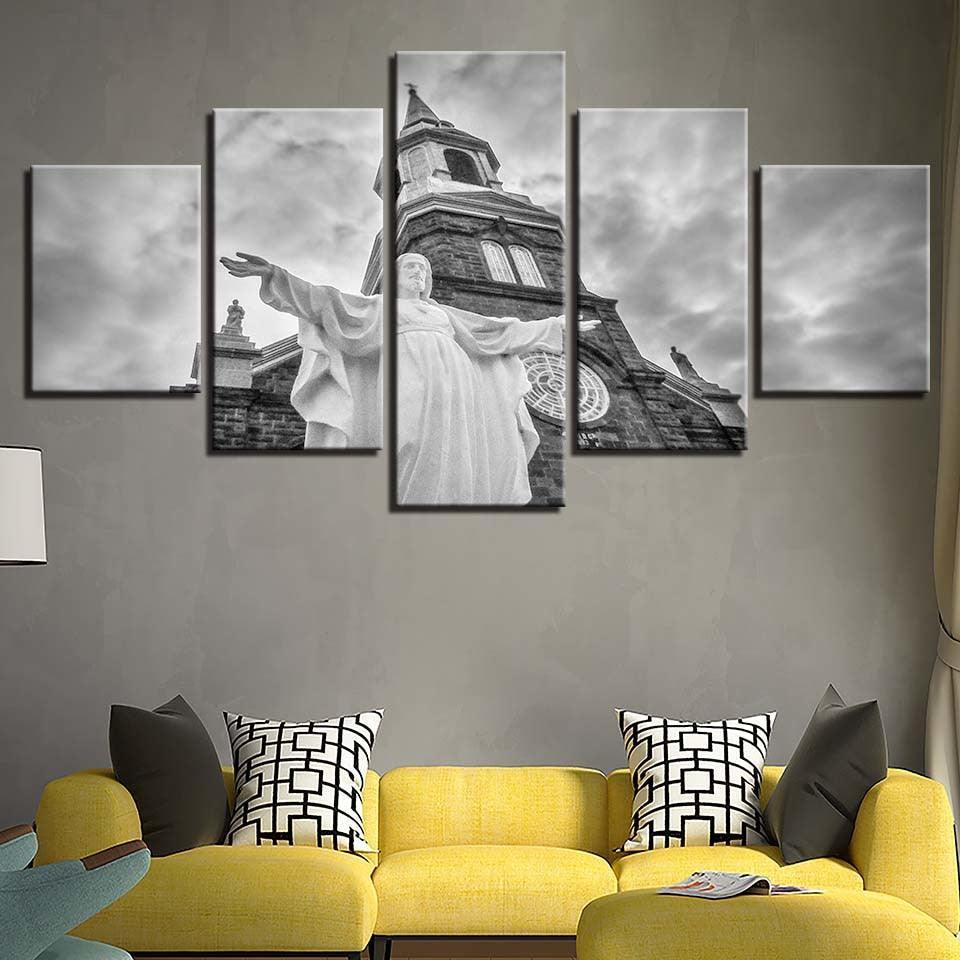 Christ Jesus Church 5 Piece HD Multi Panel Canvas Wall Art Frame-Original Frame