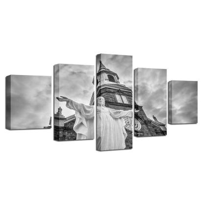 Christ Jesus Church 5 Piece HD Multi Panel Canvas Wall Art Frame-Original Frame