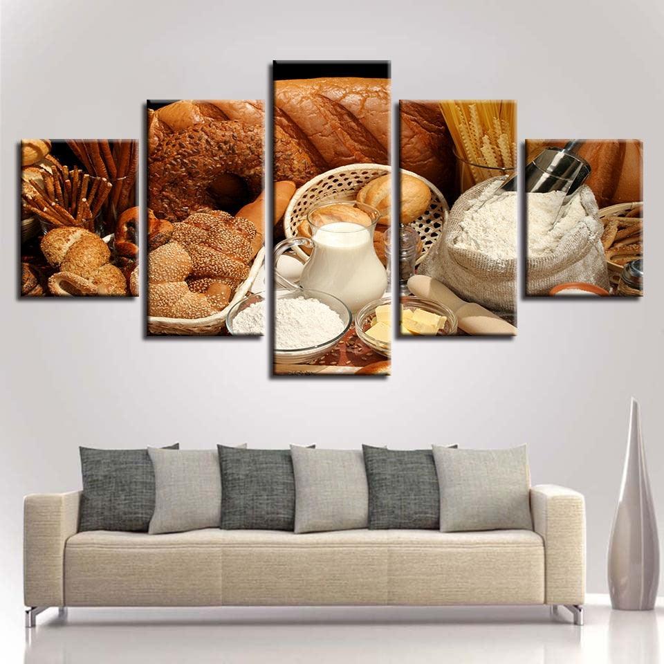 Bread Dessert 5 Piece HD Multi Panel Canvas Wall Art Frame-Original Frame