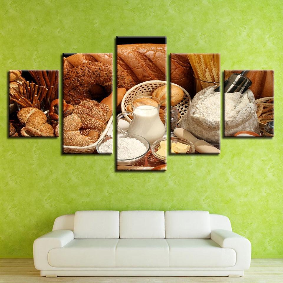 Bread Dessert 5 Piece HD Multi Panel Canvas Wall Art Frame-Original Frame