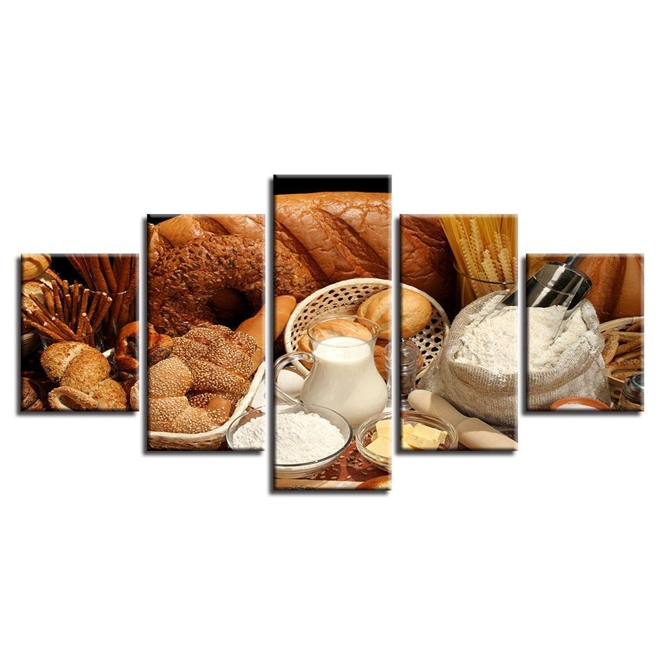 Bread Dessert 5 Piece HD Multi Panel Canvas Wall Art Frame-Original Frame