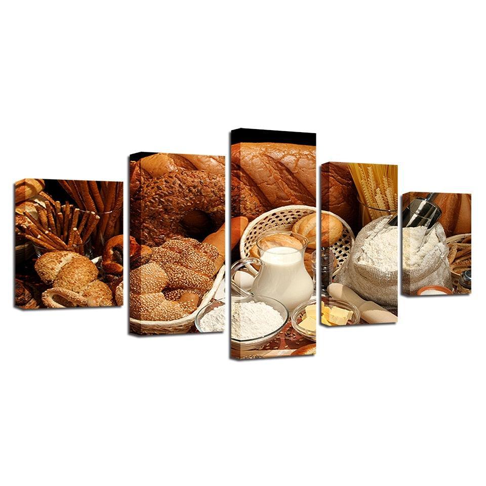 Bread Dessert 5 Piece HD Multi Panel Canvas Wall Art Frame-Original Frame