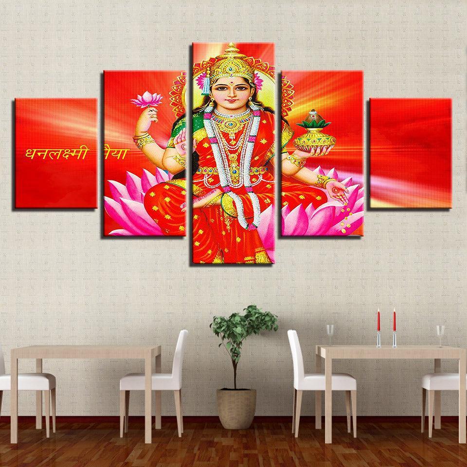 Goddess Lakshmi 5 Piece HD Multi Panel Canvas Wall Art Frame-Original Frame