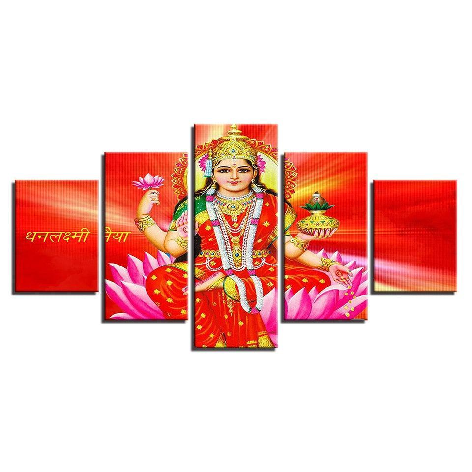 Goddess Lakshmi 5 Piece HD Multi Panel Canvas Wall Art Frame-Original Frame